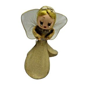 Wire Fabric Angel Rhinestone Teardrop Eyes Vintage Gold Lame 1950s